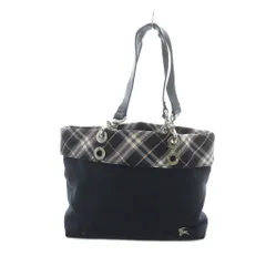 バーバリー ロンドン BURBERRY LONDON ハンドバッグ トート レザー ロゴ チェック柄 ナイロンキャンバス 黒 ブラック ■GY18 /MQ