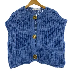 ZARA ザラ 金ボタン クロップド ニットベスト sizeEUR L/ライトブルー