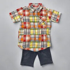 男の子キッズ用：半袖シャツ（120サイズ）チェック柄