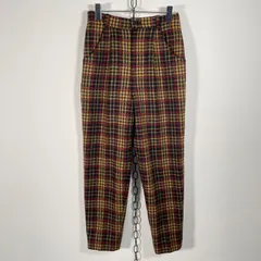 80s 90s Japanese vintage 日本製 チェックパンツ ウール混 Sサイズ程度 レッド ブラック マスタードベージュ系
