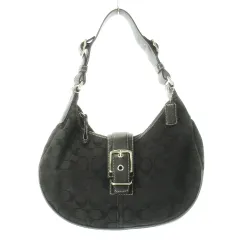 コーチ COACH ハンドバッグ ワンショルダー キャンバス レザー 革 バックル シグネチャー ロゴ 黒 ブラック /CK26 ■GY11