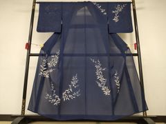 J 美品 夏物 花とトンボ 萩 桔梗 正絹 訪問着 薄物 絽 紗 着物 151 