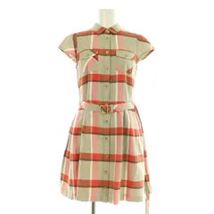 バーバリーブルーレーベル BURBERRY BLUE LABEL ベルト付きコットンチェックシャツワンピース ミニ 半袖 36 ベージュ /MY ■OS