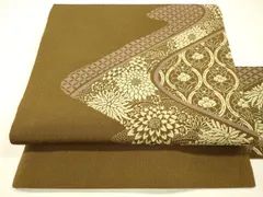 平和屋着物●九寸名古屋帯　作家物　京洛型染　流水花文　鬼しぼ縮緬　正絹　逸品　DAAZ4346cm