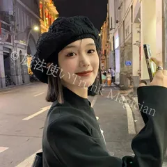 【新品未使用黒いベレー帽女性の秋冬insネットレッドの大頭囲?蕾画家の帽子デザイン感小衆雲帽子ブーム CCVZSP1120P279