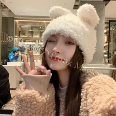 【送料無料】ウサギの耳のモコモコ帽子秋冬のモコモコ暖か可愛いカートゥーン白の顔見せハット CCVZSP1120P215