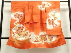 平和屋着物[]七五三　女の子　７歳　祝着　四つ身　駒刺繍　御所車舞蝶文　暈し染め　金銀彩　逸品　CAAZ7030ze