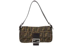 FENDI フェンディ マンマバケット ワンショルダーバッグ ズッカ柄 キャンバス レザー ブラウン シルバー金具 美品 中古 4b009232