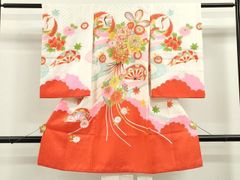 アンティーク七五三 着物セット 扇面 牡丹 菊 金彩 身長112cm〜122cm