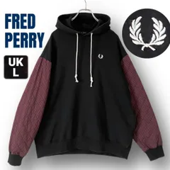 フレッドペリー FRED PERRY★スウェットxキルティング 切替パーカー★プルオーバー フーディ★ワンポイントロゴ刺繍★ブラック★UKメンズL   #2511N056