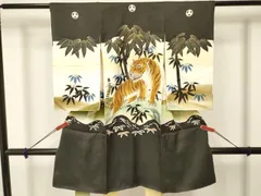 平和屋着物[]お宮参り　男の子　祝着　産着　初着　のしめ　刺繍　虎　寅　笹文　暈し染め　金銀彩　逸品　DAAY3196ma