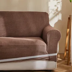 ソファーカバー 3人掛け 肘付き 無地 北欧風 ストレッチ Topfinel フィットタイプ 伸縮素材伸び良く 滑り止め 柔らかい 犬 猫 傷 防止 超便利 四季適用(ブラウン)