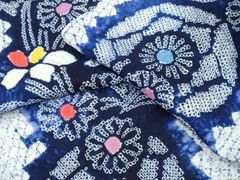 最高級有松絞り 浴衣 身丈148裄65 紫陽花 水色 手縫い 居敷当て肩当て