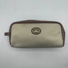 良品　BURBERRY バーバリー　クラッチバッグ　セカンドバッグ　　マルチポーチ　収納　小物入れ　取っ手付き　レザー　ロゴ　ヴィンテージ　茶　ブラウン　グレー