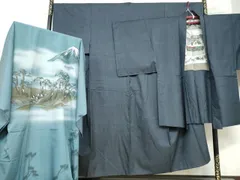 平和屋着物●男性　紬　アンサンブル　長襦袢（無双仕立て）セット　幾何学文様　正絹　逸品　DAAY5563ud