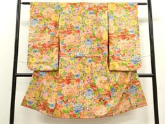 平和屋着物[]アンティーク　大正ロマン　七五三　女の子　７歳　祝着　四つ身　銘仙　草花文　逸品　CAAT6273ze