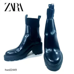 ZARA ショートブーツ サイドゴアブーツ トラックソール 厚底 37 ブラック 黒 レディース ザラ hws02449