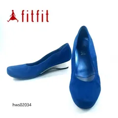 fitfit パンプス メタルヒール スエード ウエッジソール スクエアトゥ 23.5cm ブルー 青 コンフォート レディース フィットフィット hws02034