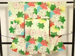 平和屋着物[]アンティーク　大正ロマン　七五三　女の子　３歳　祝着　三つ身　楓　金彩　逸品　DAAY3090ma