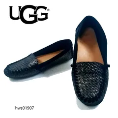 UGG モカシン イントレチャート ラメ 24.5cm ブラック 黒 ドライビングシューズ 編み込み レディース アグ hws01907