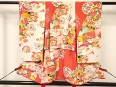 平和屋着物[]アンティーク　大正ロマン　七五三　女の子　３歳　祝着　三つ身　貝桶飛鶴花文　逸品　DAAY3108ma