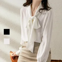 ボウタイブラウス 未使用 ブラウス シャツ リボン 長袖 バルーン袖 バルーンスリーブ ボウタイ 無地 オフィスカジュアル きれいめ 通勤 おしゃれ 上品 韓国 ファッション バルーン袖リボンブラウス 秋 秋服 春 フォーマル 白 黒fugui1120