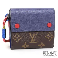 ルイヴィトン M63041 コンパクトウォレット カラナビ付き モノグラム タイガレザー 折り財布 メンズ サイフ ブルー LV COMPACT WALLET TAIGA ＆ MONOGRAM