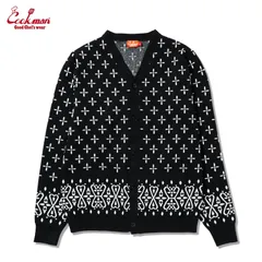 COOKMAN Knitted Cardigan Bandanna Cross Black カーディガン バンダナ クロス ブラック 黒 クックマン メンズ レディース 男女兼用
