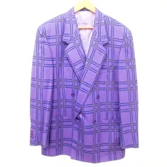 ジャンニヴェルサーチ ヴェルサーチェ GIANNI VERSACE テーラードジャケット ブレザー ダブルブレスト チェック 50 XL相当 紫 パープル A1112のサムネイル