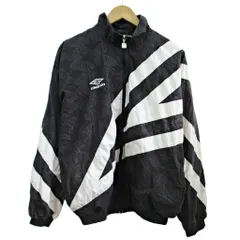 アンブロ UMBRO 90s ヴィンテージ ナイロンジャケット ブルゾン ジップアップ 総柄 ロゴ柄 M 黒 白 1112