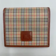 良品　希少　BURBERRY バーバリー　二つ折り財布　コンパクトウォレット　ノバチェック　ヴィンテージ　ロゴ型押し　レザー　ベージュ　茶　ブラウン