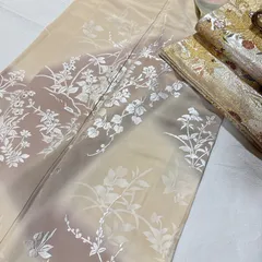 訪問着　袋帯　フルセット　刺繍　正絹　薄オレンジ