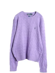 【お得なクーポン配布中!】 90s ポロ ラルフローレン ケーブル ニット セーター メンズ M オールド 高級 100% シルク 長袖ニット ワンポイント クルーネック シンプル