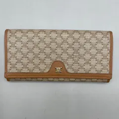 極美品　CELINE セリーヌ　長財布　ロングウォレット　マカダム柄　トリオンフ　がま口　PVC レザー　ベージュ