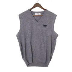 DNKY CLUB ダナキャラン ニューヨーク クラブ 秋冬 ロゴ刺繍★ ウール混 Vネック ニット ベスト Sz.LL メンズ グレー 大きい