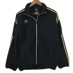 adidas アディダス 秋冬 ロゴ刺繍★ サイドライン フリース フルジップ ジャケット ブルゾン Sz.L メンズ 黒