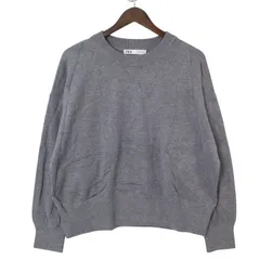 ZARA ザラ マン 秋冬 現行タグ★ クルーネック ニット セーター Sz.L レディース 灰 グレー