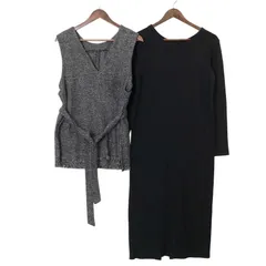 2枚セット★ mystic ミスティック 秋冬 フリンジベスト★ 長袖 ワンピース Sz.F レディース 黒