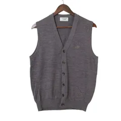 CROCODILE クロコダイル 秋冬 ワニ ロゴ刺繍★ ウール ニット ベスト Sz.M メンズ 灰 グレー