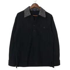 VIS-A-VIS ヴィザヴィ 秋冬 襟切替★ ウール100％ 長袖 ポロシャツ Sz.L メンズ 黒