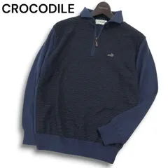 CROCODILE クロコダイル 秋冬 ワニ刺繍★ ウール ボーダー切替 ハーフジップ ニット セーター Sz.M　メンズ