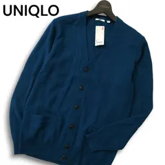 【新品 未使用】 UNIQLO ユニクロ 秋冬 ラムブレンド★ Vネック カーディガン 羽織り Sz.M メンズ 青