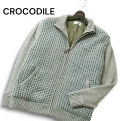CROCODILE クロコダイル ウール混★ ワニ刺繍 中綿 キルティング ニット ジップ ブルゾン ジャケット Sz.M メンズ グレー