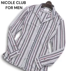 NICOLE CLUB FOR MEN ニコルクラブ フォーメン 通年 イタリアンカラー★ 長袖 スリム ストライプ シャツ Sz.48 メンズ