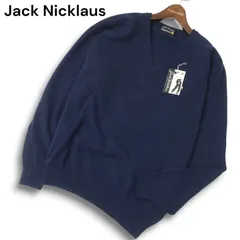 【新品 未使用】 Jack Nicklaus ジャックニクラス ゴールデンベア ベア刺繍 Vネック ウール セーター ニット Sz.L メンズ 紺