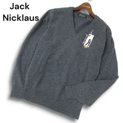 【新品 未使用】 Jack Nicklaus ジャックニクラス ゴールデンベア ベア刺繍 ウール セーター Vネック ニット Sz.L メンズ 灰