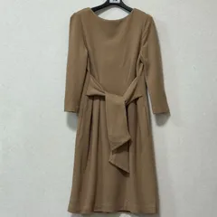 STRAWBERRY-FIELDS ストロベリーフィールズ ウエストリボン ひざ丈 ウール ワンピース 長袖 ベージュ キャメル 佳子様愛用