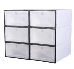 シューズボックス シューズラック スニーカー ボックス 靴収納棚 6個セット 大容量 男女兼用 防塵 多層 プラスチックケース 折りたたみ 組立て式 (ブラック)