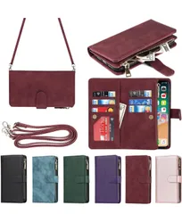 Eastwave アイフォンfor iPhone X/XS ケース for iPhoneXS for iPhoneX 縄掛けケース 手帳型 財布型 ICカード コインポケット ストラップ付き カード 収納 小銭入れ ファスナーポケット付き PUレザー レッド