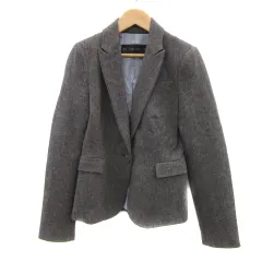 ザラ ベーシック ZARA BASIC テーラードジャケット ミドル丈 総裏地 シングルボタン ヘリンボーン柄 ウール XS 茶 ブラウン 黒 ブラック /YS22